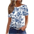 thumbnail image 2 of Uootdi Graphic Tops for Women Nature Plant Print Crew Neck Short Sleeve Tees Relaxed Fit Soft Vacation Wear Blouses Gift, 2 of 5