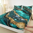thumbnail image 3 of Manfei Aesthetic Marble Bed Sheets,Luxury Style King Sheets,Cyan Gold Sheet Set For Teens,Breathable Bedroom Decor,4pcs, 3 of 7