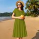 thumbnail image 4 of Fotbe Olive Vestido Largo de Moda para Mujer, Vestido Tipo Camiseta con Manga Corta y Estilo Casual a Rayas y Bloques de Color, 4 of 6