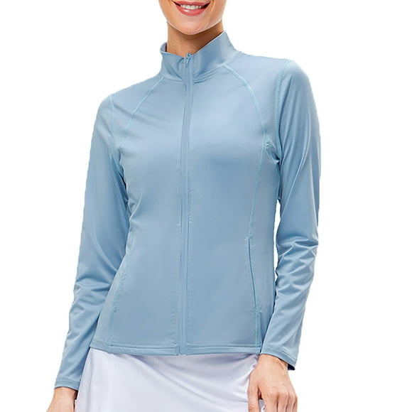 TSADFHJI Undershirts for Women Women's Autumn Winter Zipper Long Sleeve Sport Jacket Tight Fitting Fitness Yoga Clothing Elastic Running Solid Color Top Xxl Light Blue