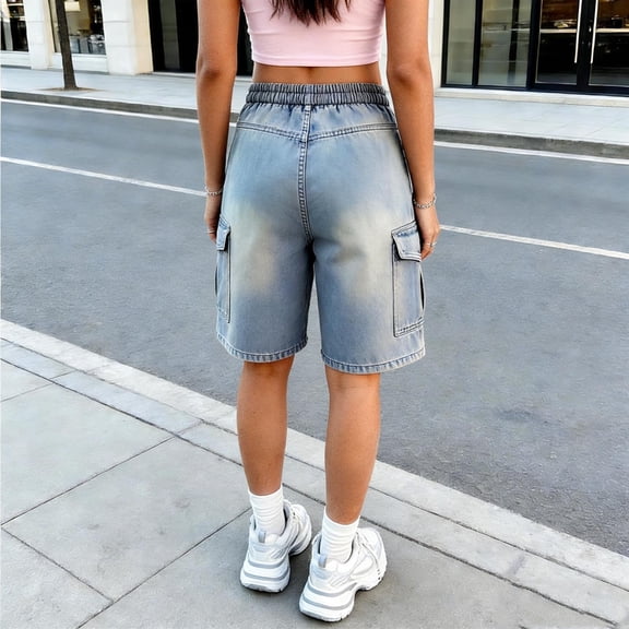 Cethrio Girls Denim Shorts 2026, Summer School Elastic Waist Stretchy Jean Shorts Blue Size 6