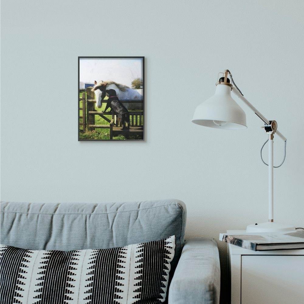 Stupell Industries Colorful Farm Horse and Dog Animal Photo Framed Giclee Texturized Art by Villager Jim