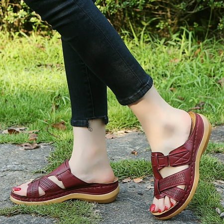 

Sunvit Womens Wedge Sandals Open Toe Fashion Casual Summer Slide Sandals #787 Hot Pink