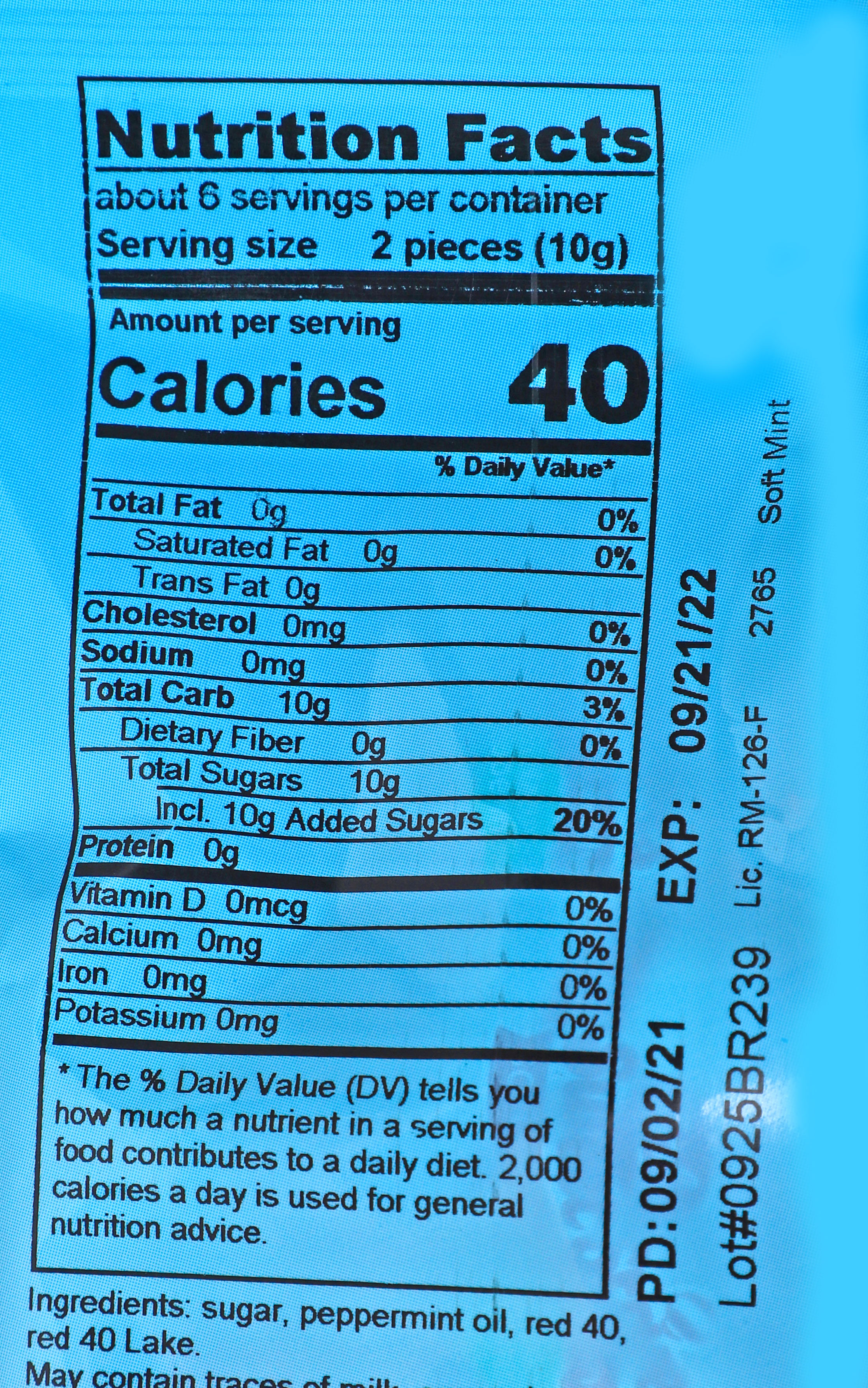 Great Value Soft Mint Candy, 2.25 oz Milk, Eggs, Almonds, Peanuts, Wheat and Soy