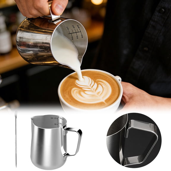Milk Frothing Pitcher 350ml 12oz Stainless Steel Milk Jug With Scale Latte Decorating Art Milk Frother Cup Coffee Machine For Making Latte Coffee Art