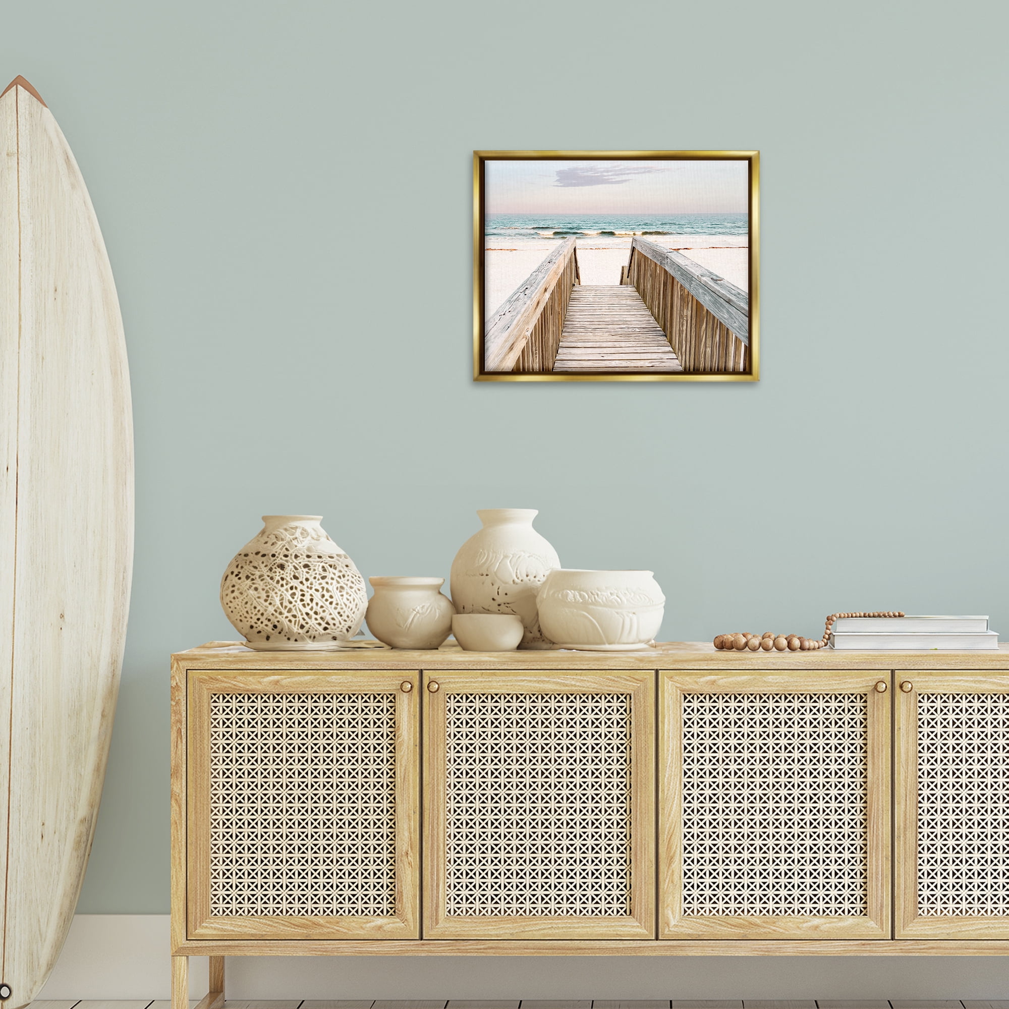 Stupell Industries Steps to Beach Shore Nautical & Beach Photography Gold Floater Framed Canvas Art Print Wall Art, 21 x 17