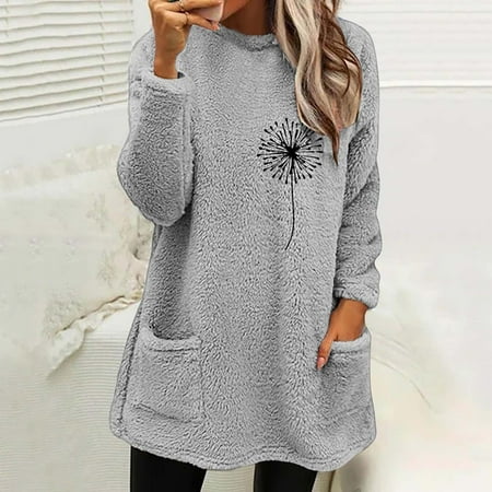 ZVAVZ Delivery Today Plus Size Fuzzy Fleece Tops for Women Cute Graphic Print Sweater Long Sleeve Thermal Pajamas Tops Thicken Warm Crewneck Sherpa Pullovers