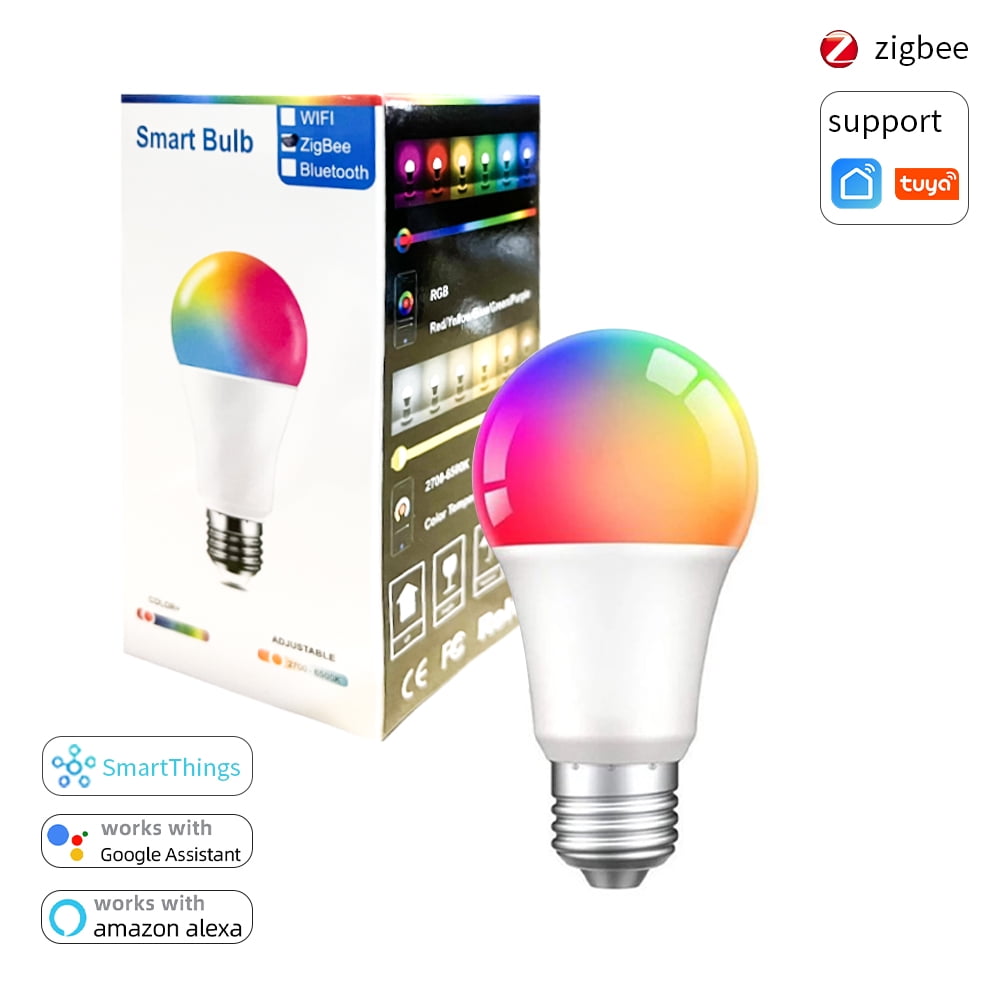 Zemismart Smart Light Bulb, Zigbee RGBCW Dimmable LED Bulb, Work with Google & Alexa, E27 9W LED Color Changing Light Bulb, Compatible with Tuya/Smartthings, 1-Pack