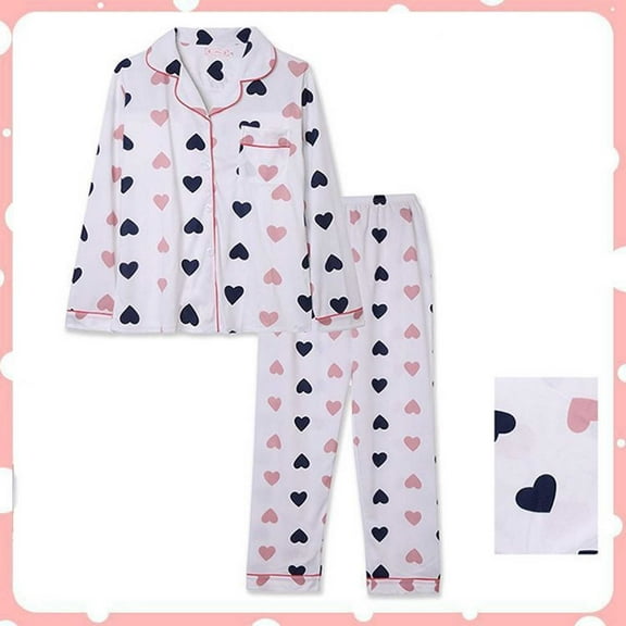 YHAJDS Winter Casual Pajama Suits For Women,Women Print Loose Fit Button Front Turn Down Collar Long Sleeve Cardigan and Pants Pajama Set Soft Fabric for Cozy Nights