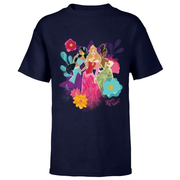 Disney Princess Jasmine Aurora and Tiana Strong at Heart - Short Sleeve T-Shirt for Kids - Customized-Navy