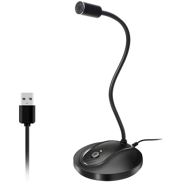 Micrófono USB de escritorio con botón de silencio, Plug&Play condensador, computadora, PC, portátil, Mac, PS4. Diseño de cuello de ganso de 360 grados. Grabación, YouTube, juegos, streaming (Omnidirec