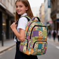 thumbnail image 5 of FKELYI Retro Flower Plaid Print 17 Inch Schoolbag for Girls Primary School Bookbag Kids Backpack with Multi-Pockets Lightweight Casual Daypack Travel Rucksack, 5 of 7
