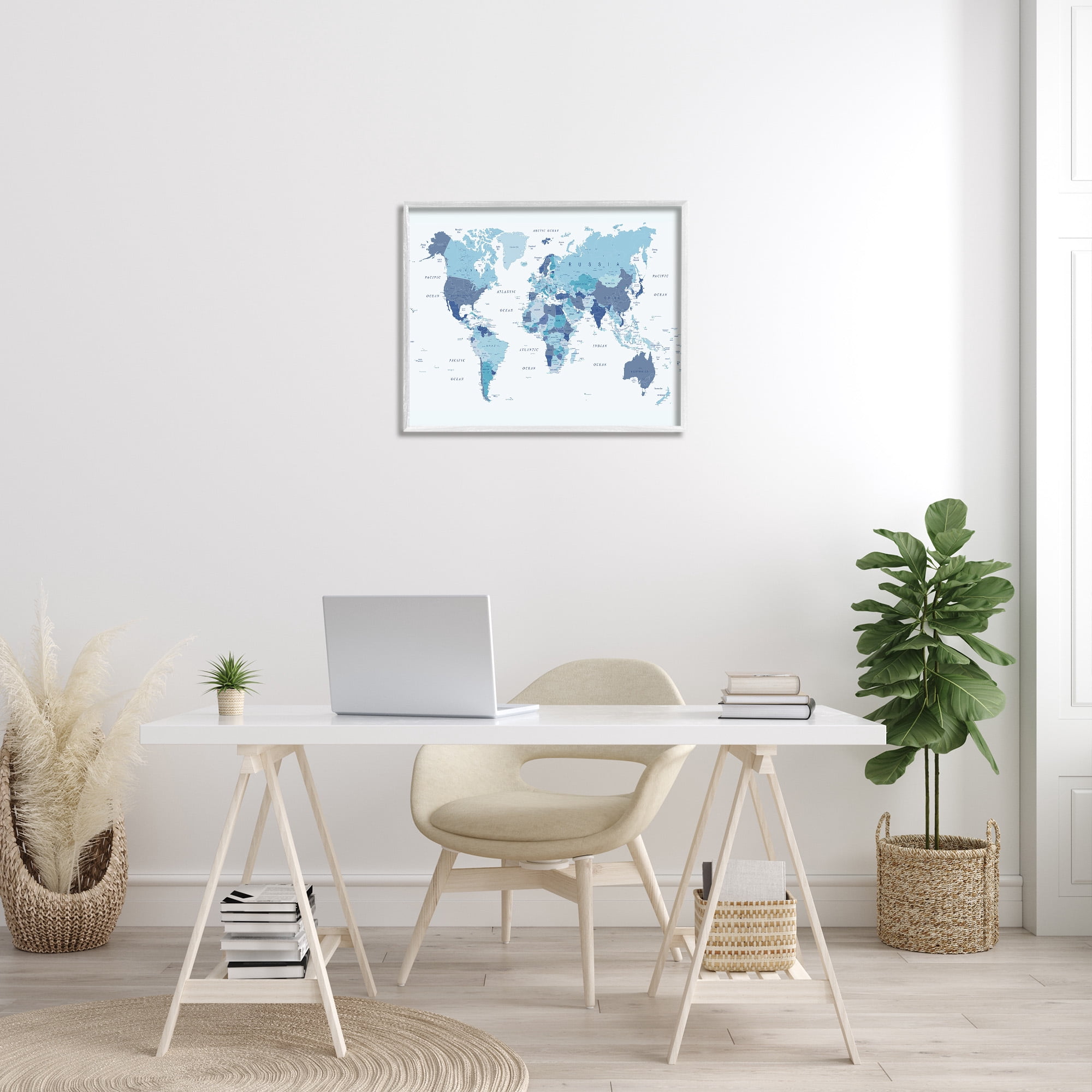 Stupell Industries Traditional Blue Map Town & City Painting White Framed Art Print Wall Art, 30 x 24