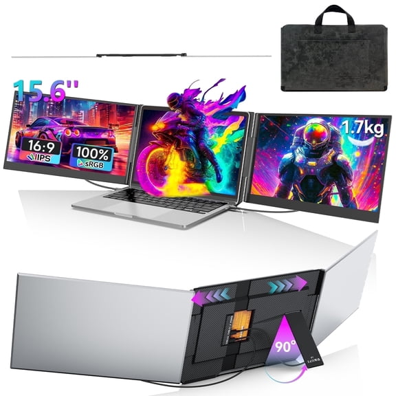 Livelect-m 15.6" Triple Laptop Screen Extender, Ultra-Slim IPS 1080P FHD Portable Monitor with Kickstand & 180° Rotation, Plug & Play for Windows/Mac/Android
