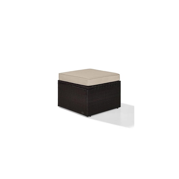 Outdoor Ottoman - Patio Furniture Footrest - Brown Wicker with Cushions