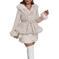 thumbnail image 2 of Giolshon Women's Plus Size Faux Suede Leather Coat Thickened Belted with Faux Fur Collar Fall Winter Casual Outerwear, 2 of 4