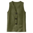 thumbnail image 4 of Women Summer Linen Tank Tops Loose V Neck Button Causal Breathable Boho Sleeveless Blouse Shirt Green XL, 4 of 9