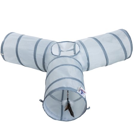 Collapsible Cat Tunnel, Gray, Interactive Play Tube with Hanging Toy, Durable Crinkle Fabric, Foldable Pet Tunnel for Cats, Kittens & Small Pets