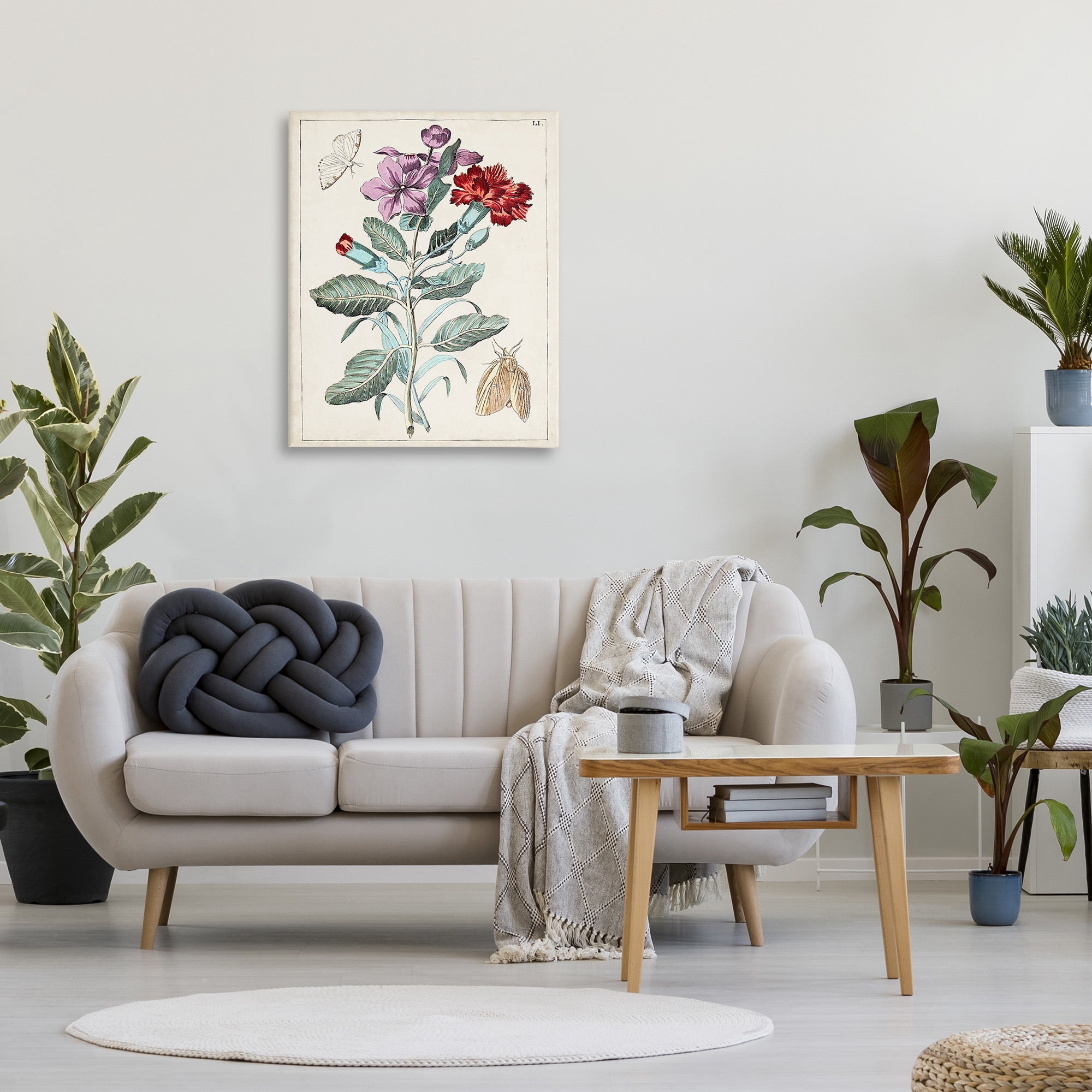 Stupell Industries Vintage Moths with Flowers Botanical & Floral Painting Gallery Wrapped Canvas Art Print Wall Art, 30 x 40