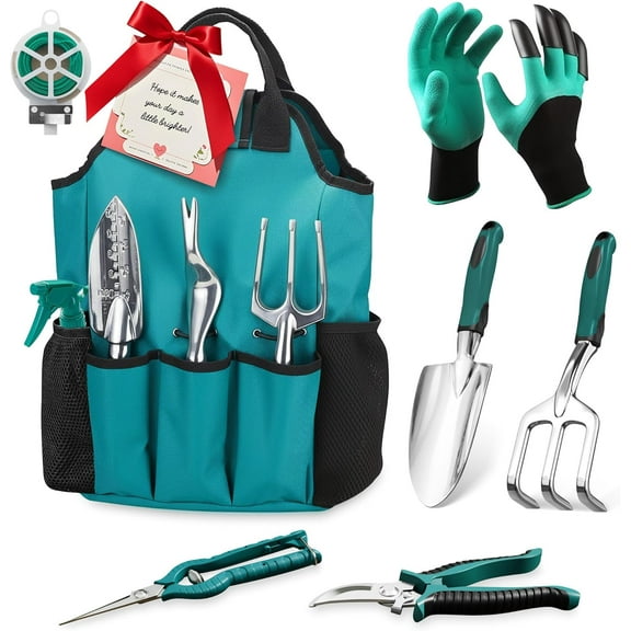 Garden Tool Set, Gardening Gifts for Women, Men,  11-Piece Heavy-Duty Aluminum Hand Tools Set with Tote Bag, Ergonomic Handles, Rust-Proof Starter Garden Kits, Gardening Essentials & Supplies