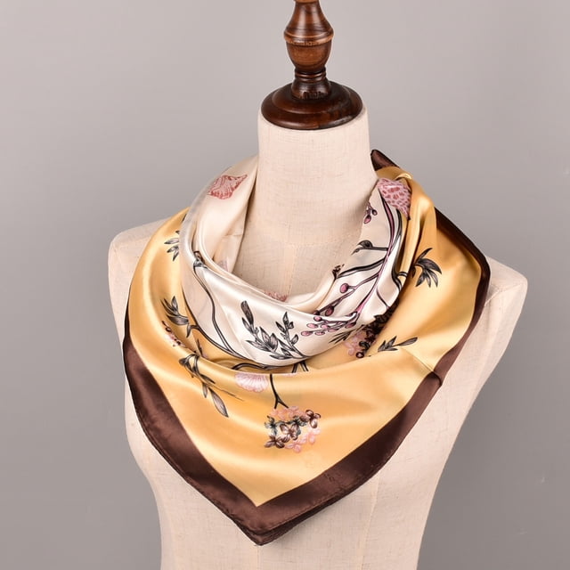 Foulards Serre-Tête pour Femmes Sensation Soie Imprimé Fleur Carré Bandanas