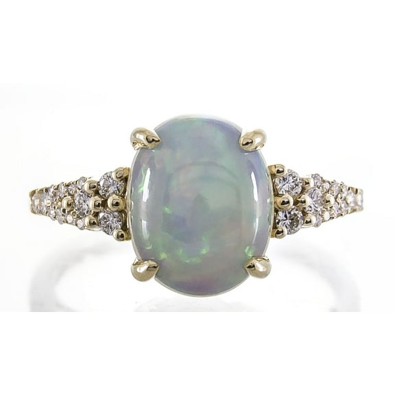 Gin & Grace 10KT YG Natural Ethiopian Opal and Diamond Accent Ring.