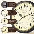 thumbnail image 4 of Geevon 12 IN Retro Wall Clock No Ticking Sound, Wall Clock with Quartz Accents and Vintage Patterns, Frame with Gold Border for Kitchen, Bedroom, Office, Classroom, Living Room Decor (Black) ﻿ ﻿ ﻿ ﻿, 4 of 9