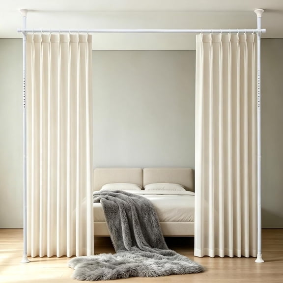 Room Divider, No Drilling Curtain Rod for Room Separation, 4-10ft(H) 28-70inch(W), Adjustable Heavy Duty Floor to Ceiling Tension Rod Wall Dividers, Temporary Separator Window Rods, White