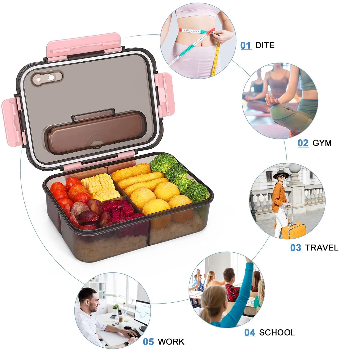 Toyosport 21 Pcs Bento Lunch Box Set, 4-Compartment Lunch Containers with  Cake Cups, Fruit Cutters, Fruit Picks, BPA-Free Bento Boxes, Divided Meal