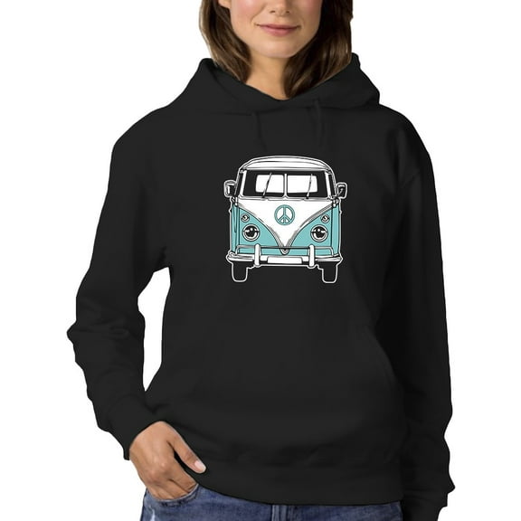 Smartprints Womens Graphic Hoodie Black - Retro Van Cotton Blend Classic Fit