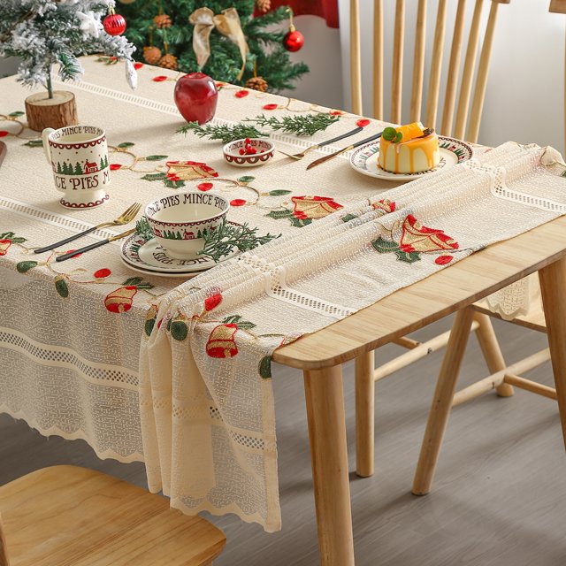 Mantel navideño moderno bordado con encaje para sala de estar, cocina, rectangular, antideslizante, cubierta decorativa, mantel de tela