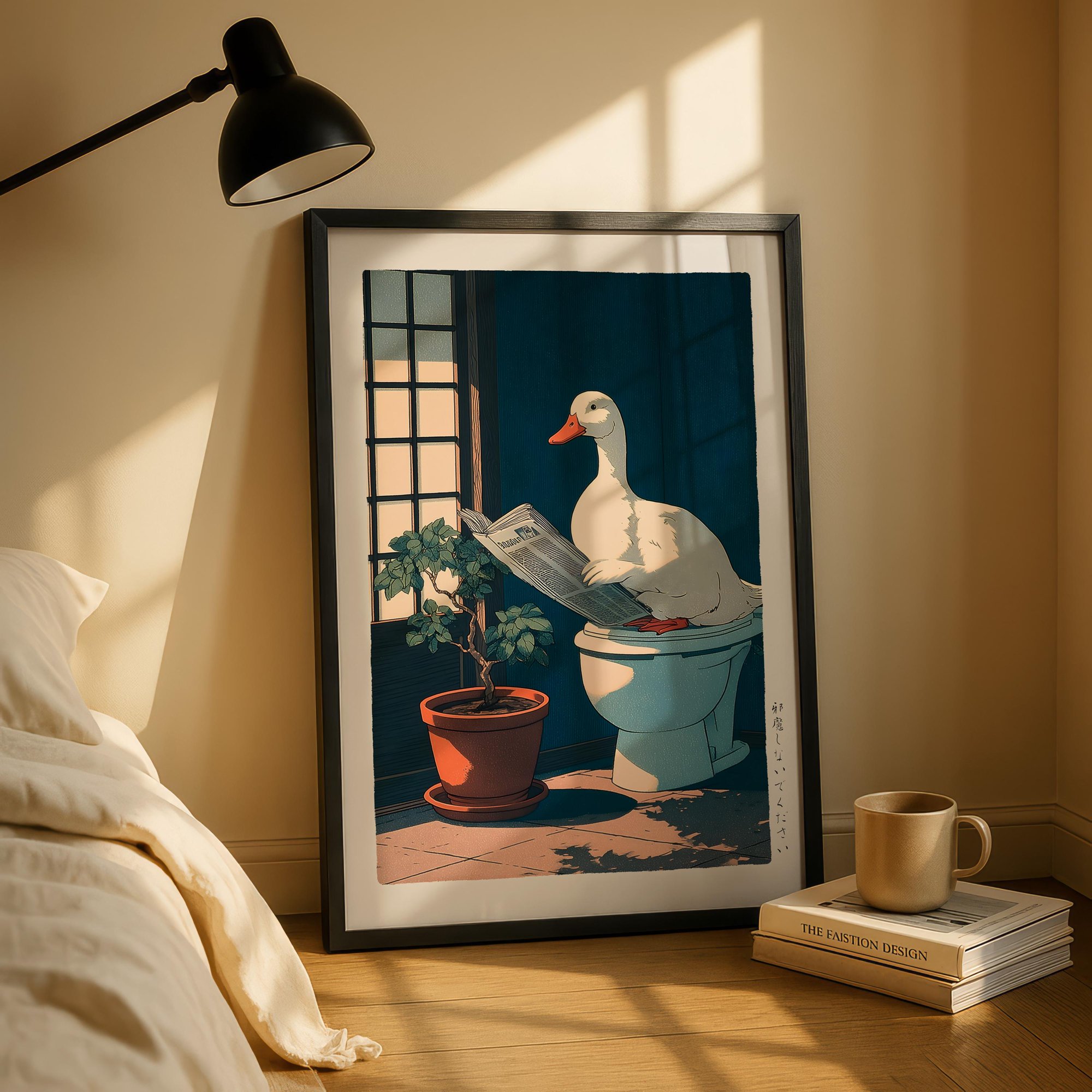 Japanese Duck Toilet Print, Hasui Kawase Style Art, Hiroaki Takahashi Inspired Wall Art, Funny Bathroom Poster, Japandi Decor, Poster Only