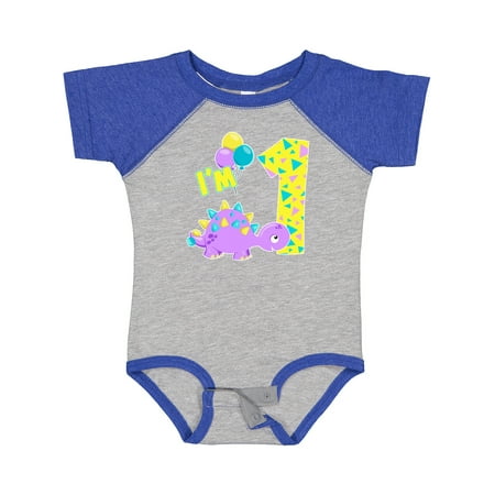 

Inktastic Happy Dinosaur First Birthday-purple Gift Baby Boy or Baby Girl Bodysuit