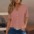 thumbnail image 6 of Women's Shirt 2025 Summer Short Sleeve V-Neck Button-Down Casual Printed Blouse | Yubnlvae | Womens Summer Tops Fashion 2025 V Neck Print Shirts Casual Button (Rose Gold | S), 6 of 6