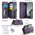 thumbnail image 3 of Compatible with Samsung Galaxy Z Fold 5 Rugged PU Leather Wallet Case, Card Slots Zipper Pocket Lanyard Crossbody Strap Kickstand RFID Blocking Full Body Protection Cover for Galaxy Z Fold 5, Purple, 3 of 10