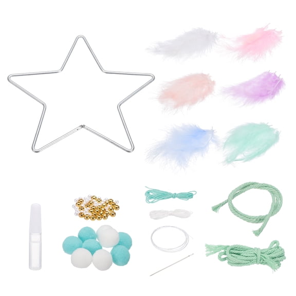 Uxcell DIY Dream Catcher, Star Making Dream Catcher Supplies Handmade Dream Catcher Kit Feather Pompom Beads for Wall Hanging Ornament Decor Craft, Green