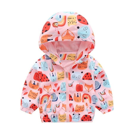

EHTMSAK Infant Baby Boy Girl s Zip Up Pockets Jackets Toddler Child Long Sleeve Hooded Fall Winter Coat Cartoon Print Outerwear Pink 90