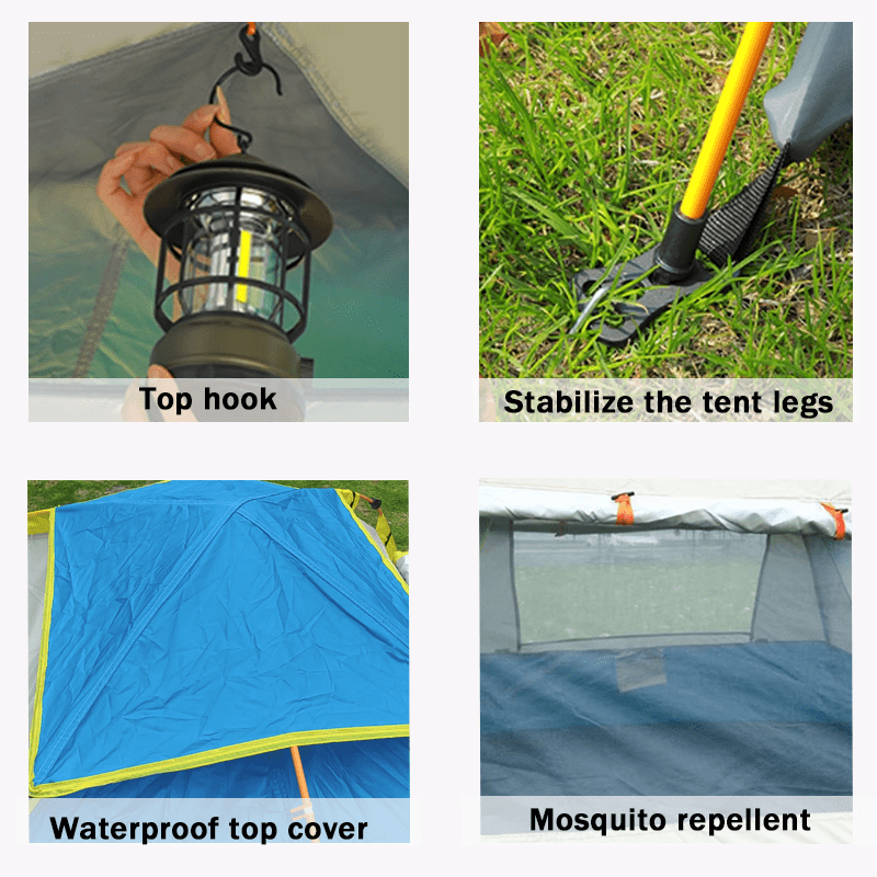 4-Person Camping Tent with Sun & Rain Protection, Quick Setup, Mesh Screen & Removable Ceiling, Reinforced Design for Outdoor Adventures and Family Use, Blue