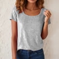 thumbnail image 2 of mgoYE Women's Sparkly Sequin Tops Short Sleeve Crew Neck Shirt Party Club Blouse(White,S), 2 of 6