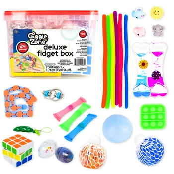 Giggle Zone 24 Piece Fidget Box Novelty Toys, Squish Characters with Storage Container