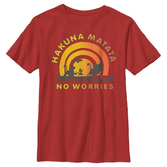 Boy's Lion King No Worries Vibrant Sunshine  Graphic Tee Red Large