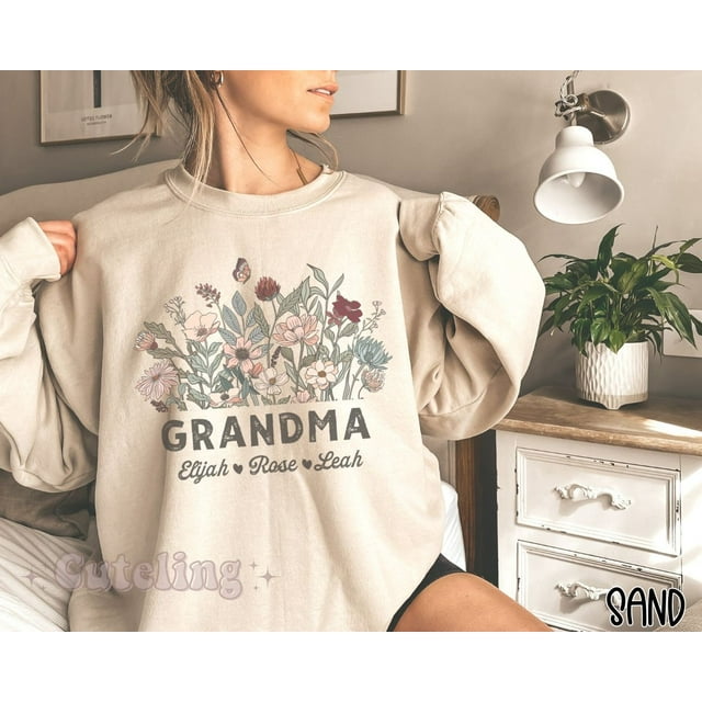 Custom Grandma Sweatshirt with Names, Personalized Grandma Crewneck, Custom Mother's Day G - Black - 3XL
