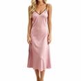 thumbnail image 3 of Bovxnpu Womens Nightgown Sleepshirt Pajama Dress Satin Spaghetti Strap Backless Calf Length Nightgown Sleepwear, 3 of 8