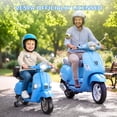 thumbnail image 2 of Vespa Officially Licensed 12V Kids Ride On Motorcycle, Dual 100W Motors Electric Scooter with Training Wheels, PU Seat, Storage Trunk, Music & LED Lights, Ages 3-6, Blue, 2 of 10