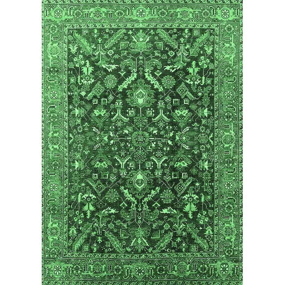 Ahgly Company Indoor Rectangle Oriental Emerald Green Industrial Area Rugs, 7' x 9'
