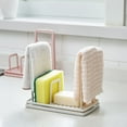 thumbnail image 7 of VONTER Dish Cloths Drain Rack Clean Sponge Holder Rag Storage Rack Kitchen Shelf Kitchen Sink Caddy Organizer, Sponge Soap Holder, Countertop Sponge Rack with Drain Pan Tray and Silicone Mat(White), 7 of 7