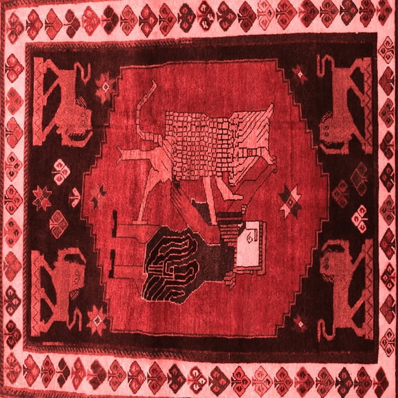 Ahgly Company Indoor Square Animal Red Traditional Area Rugs, 4' Square