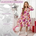 thumbnail image 5 of FKELYI Pink Flower Print Long Sleeve Dress for Girls Tiered Swing Pleated Twirly Dress for Spring Fall Pactchwork Sundress A-Line Flowy Casual Dresses, 11-12 Y, 5 of 6