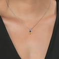 thumbnail image 3 of Gem Stone King Yellow Citrine Blue Created Sapphire Swiss Blue Topaz 3 Stone Pendant Necklace for Women (1.13 cttw, Gemstone Birthstone, Round 5MM, 4MM and 3MM, with 18 inch Chain), 3 of 3