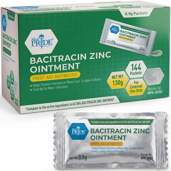 MED PRIDE Bacitracin Antibiotic Ointment – 144 Travel Packets, First Aid Ointment for Cuts, Burns & Wounds, Portable Antibiotic Cream with Zinc 0.9g
